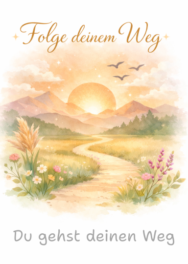 Finde‑deinen‑Weg‑Du‑gehst‑deinen‑Weg Motivkarte mit Weg‑Illustration und dem Text Du gehst deinen Weg