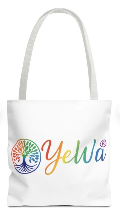 Weißer Stoffbeutel mit YeWa®Design robuste Tote Bag mit weißen Henkeln Weißer Stoffbeutel mit YeWa®Design robuste Tote Bag mit weißen Henkeln