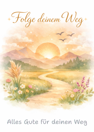 Finde‑deinen‑Weg‑Alles‑Gute‑für‑deinen‑Weg Karte mit Weg‑Illustration und dem Text Alles Gute für deinen Weg